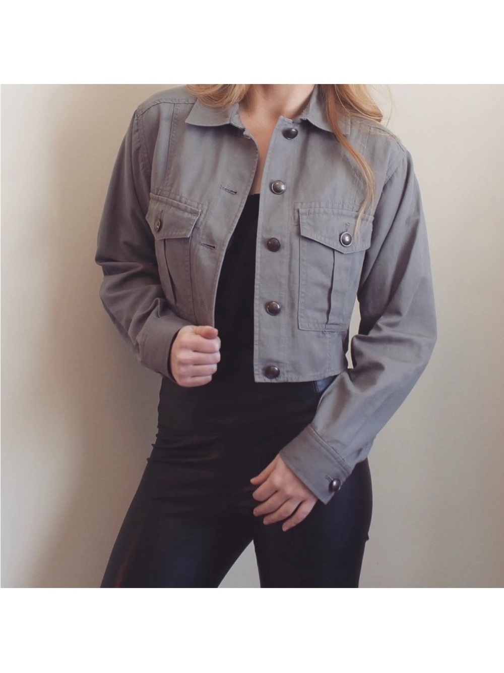 Club Monaco Cropped Gray-Green Utility Jacket